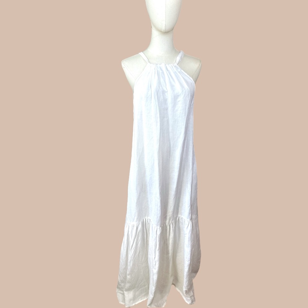 Elan NWT Size Medium White linen Halter Pleated Halter Maxi Dress - Picture 4 of 16